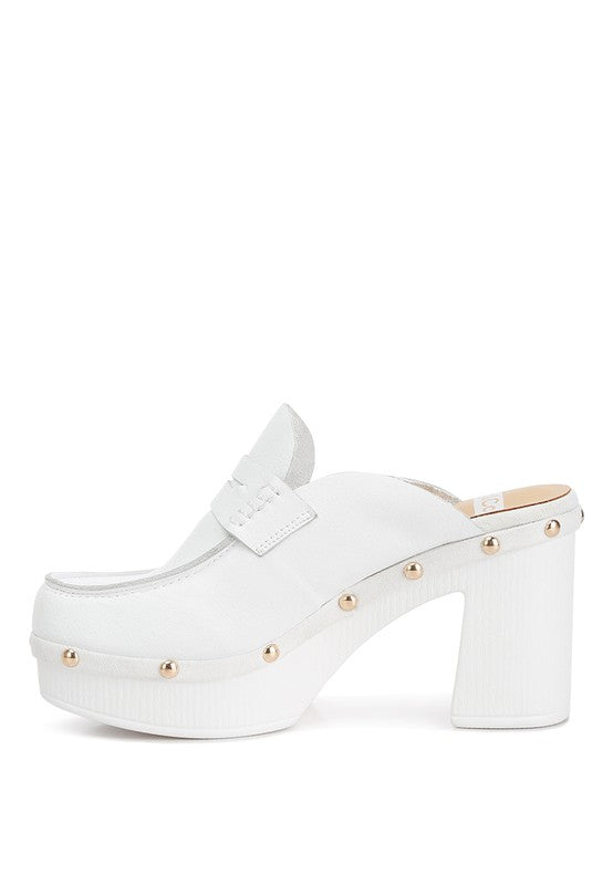 Lyrac Recycled Leather Platform Clogs White by Rag Company | Fleurcouture