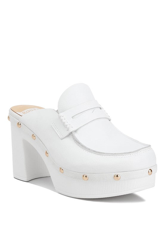 Lyrac Recycled Leather Platform Clogs White US-7 / UK-5 / EU-38 by Rag Company | Fleurcouture
