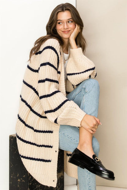 Made for Style Oversized Striped Sweater Cardigan by HYFVE | Fleurcouture