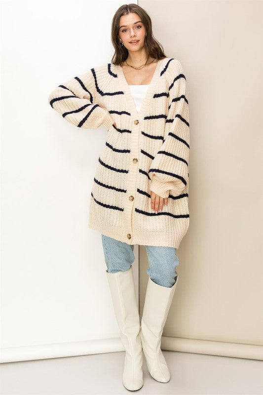 Made for Style Oversized Striped Sweater Cardigan by HYFVE | Fleurcouture