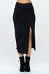 Made in USA Midi Skirt with Front Knot and Slit BK S by Renee C. | Fleurcouture