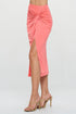 Made in USA Midi Skirt with Front Knot and Slit Coral S by Renee C. | Fleurcouture