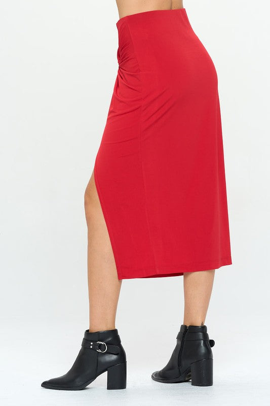 Made in USA Midi Skirt with Front Knot and Slit by Renee C. | Fleurcouture