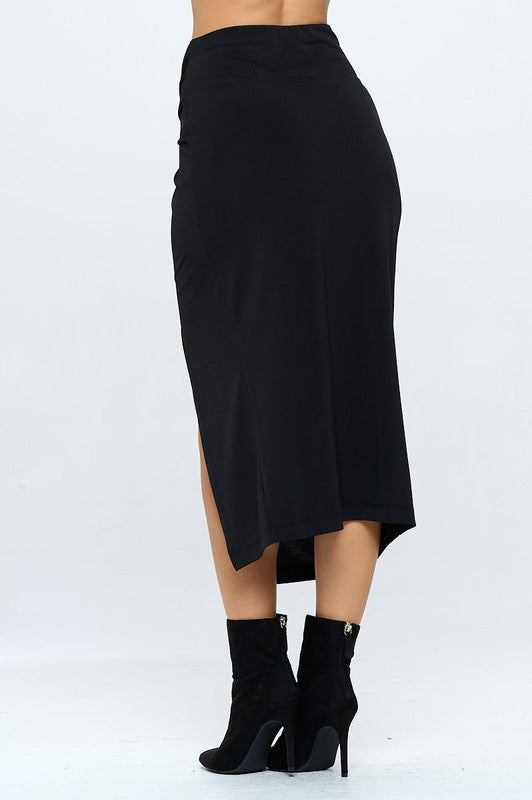 Made in USA Midi Skirt with Front Knot and Slit by Renee C. | Fleurcouture