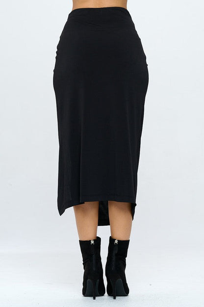 Made in USA Midi Skirt with Front Knot and Slit by Renee C. | Fleurcouture