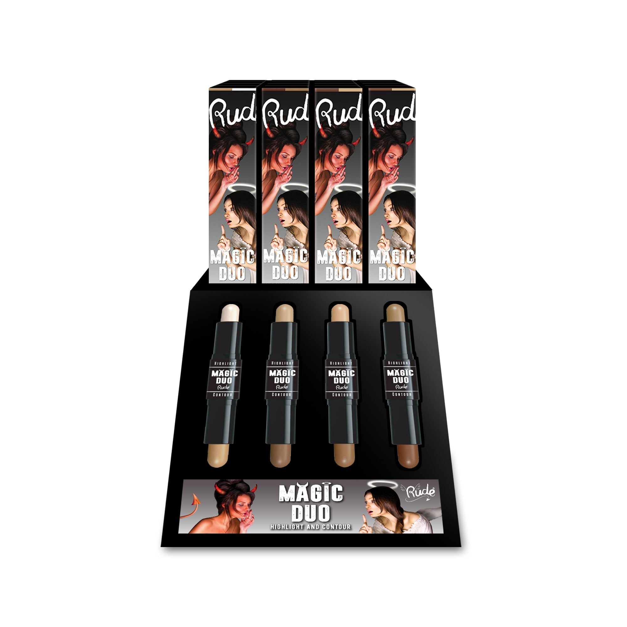 Magic Duo Highlight and Contour Display Set, 32pcs Wholesale Set by Rude Cosmetics | Fleurcouture