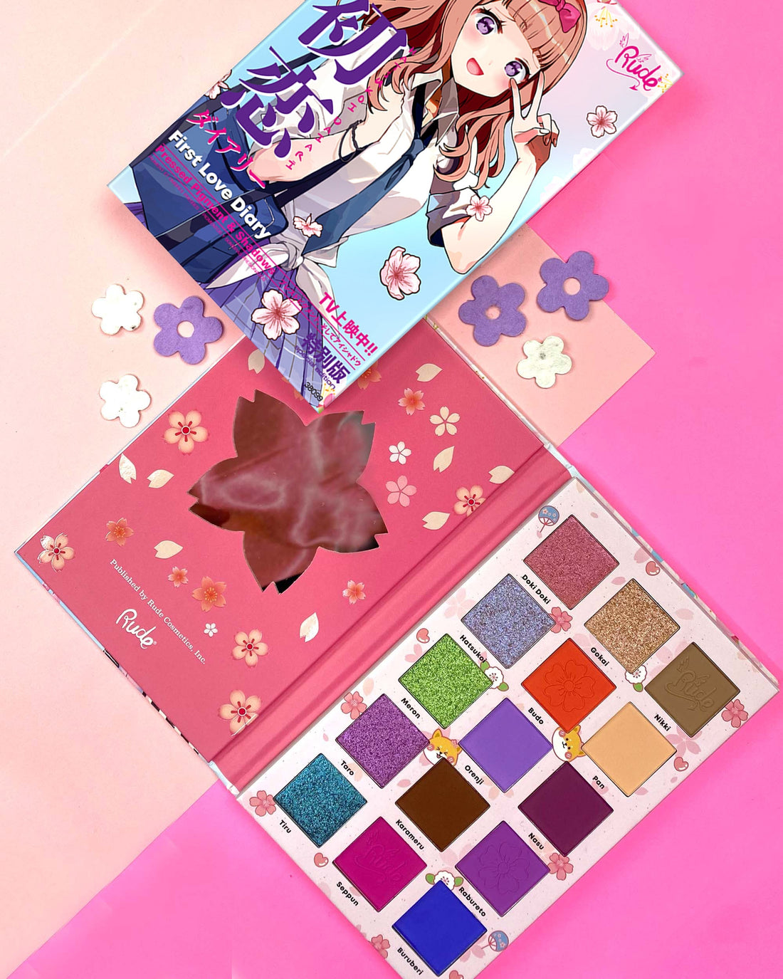 Manga Collection Pressed Pigments &amp; Shadows Palette - First Love Diary Eye Shadow by Rude Cosmetics | Fleurcouture