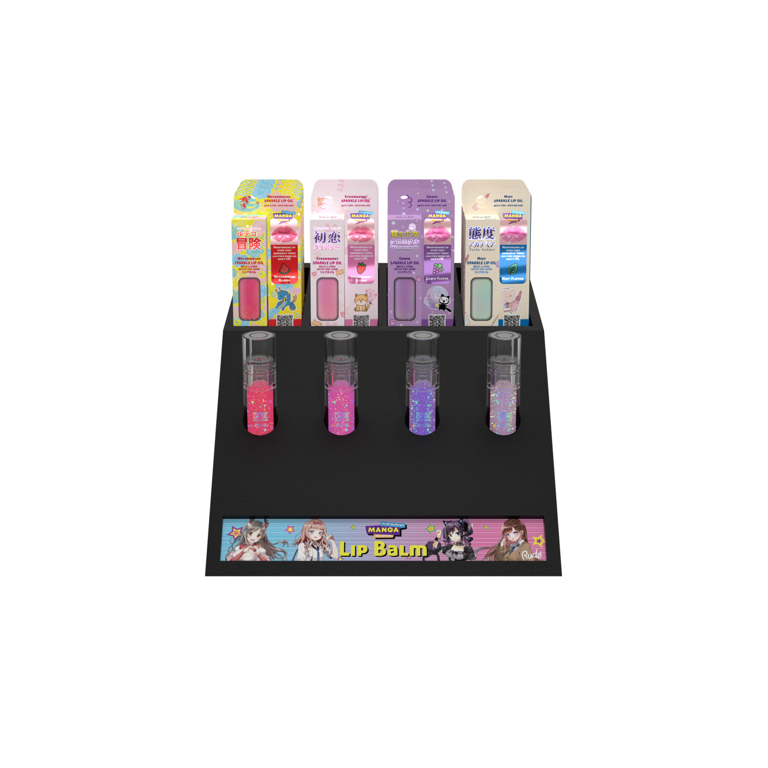 Manga Collection Sparkle Lip Oil Display Set 32 pcs by Rude Cosmetics | Fleurcouture