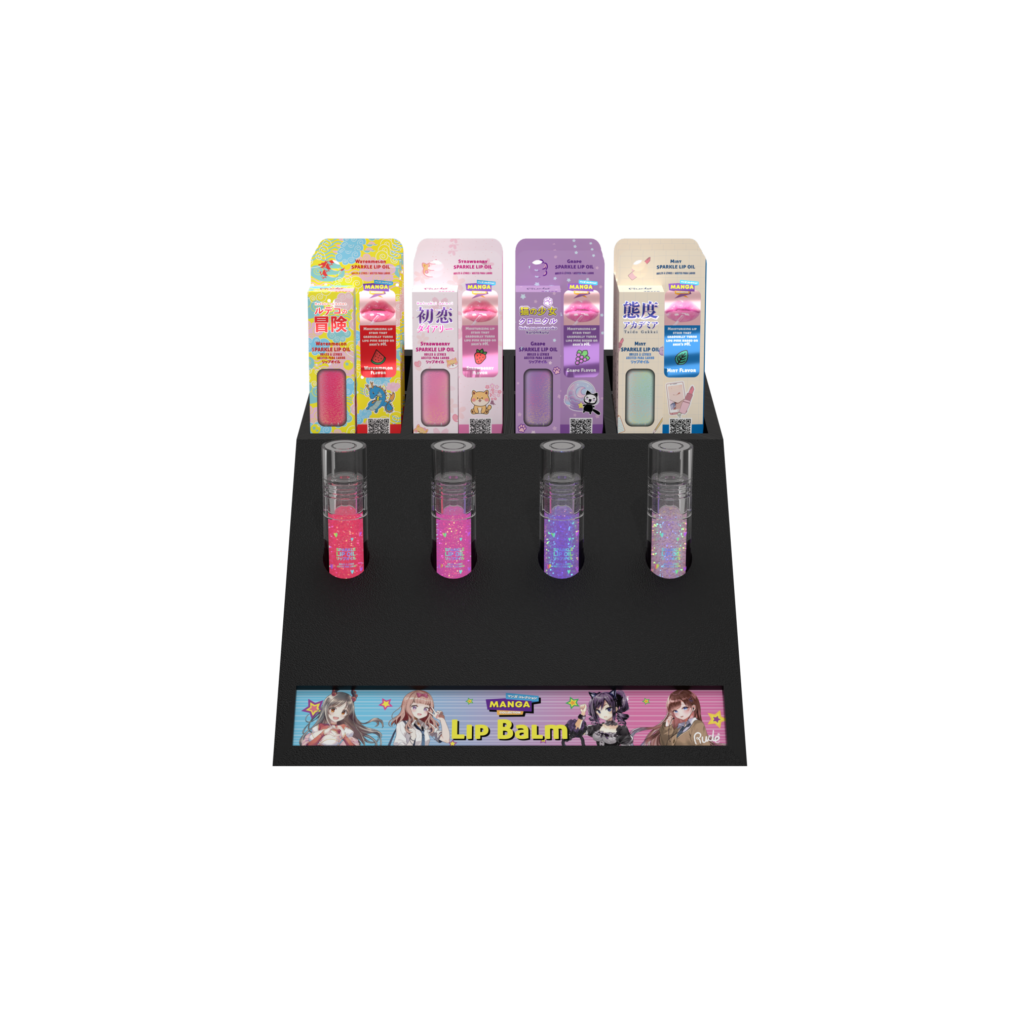 Manga Collection Sparkle Lip Oil Display Set 32 pcs by Rude Cosmetics | Fleurcouture