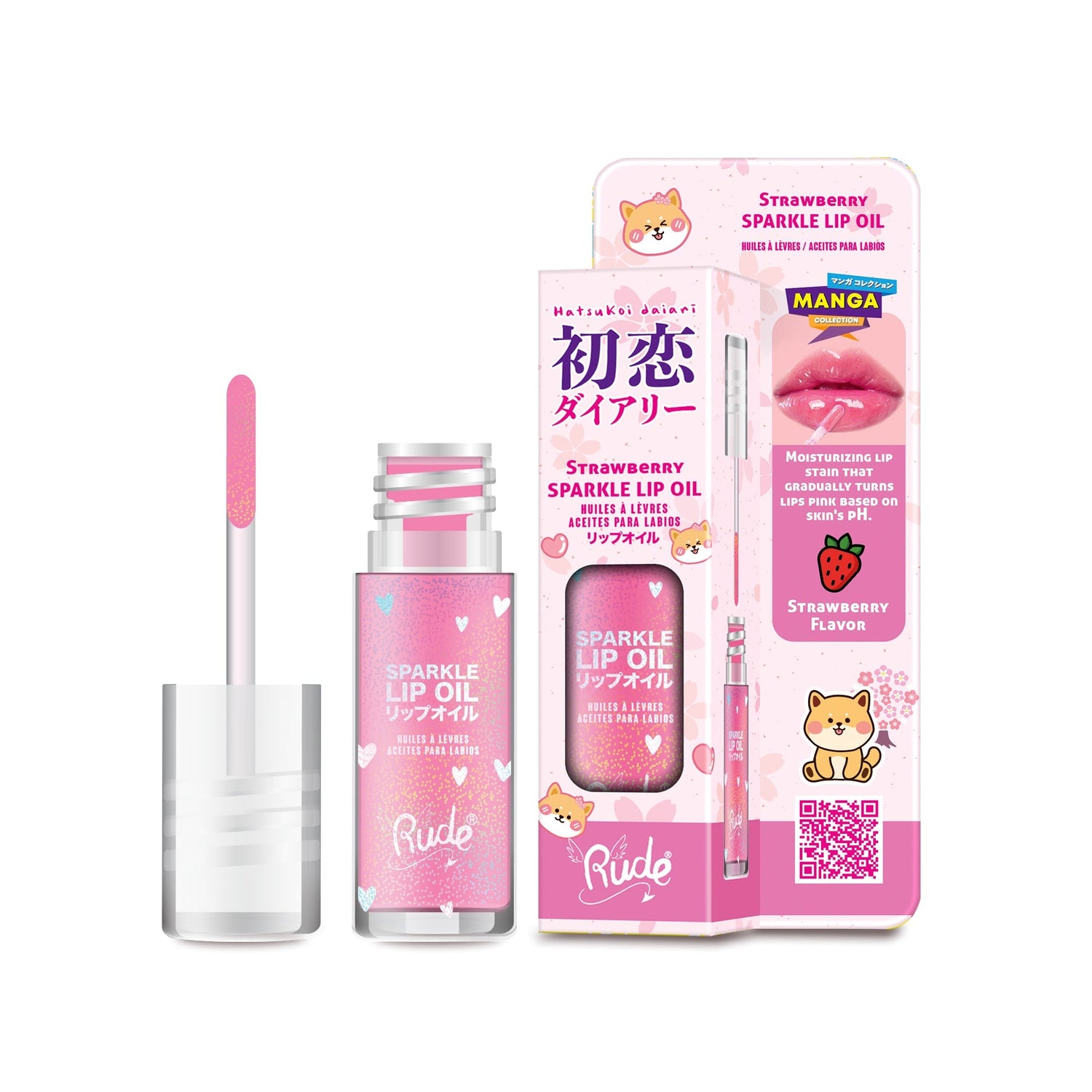 Manga Collection Sparkle Lip Oil Strawberry Lip Balms &amp; Treatments by Rude Cosmetics | Fleurcouture