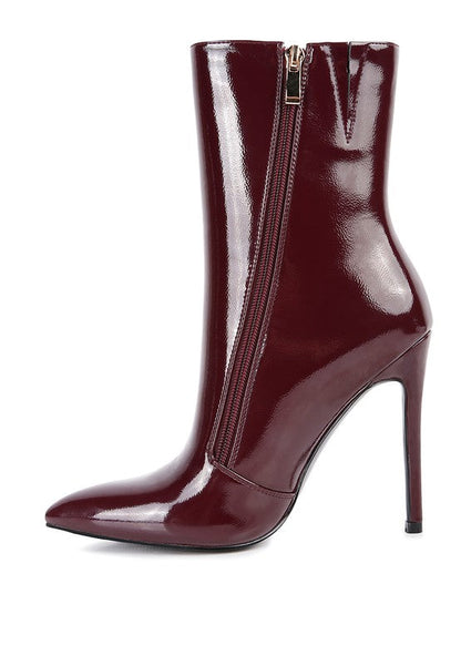 Mania Patent Pu High Heeled Ankle Boot Burgundy 5 by Rag Company | Fleurcouture