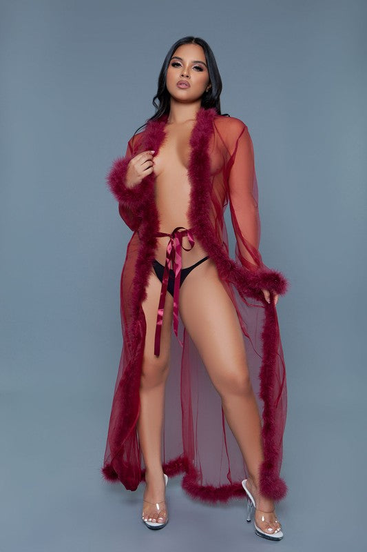 Marabou Robe Maroon OS by BE WICKED | Fleurcouture