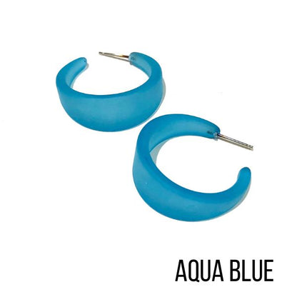 Marilyn Frosted Hoop Earrings - Large Aqua Blue Marilyn Hoops by Leetie Lovendale | Fleurcouture
