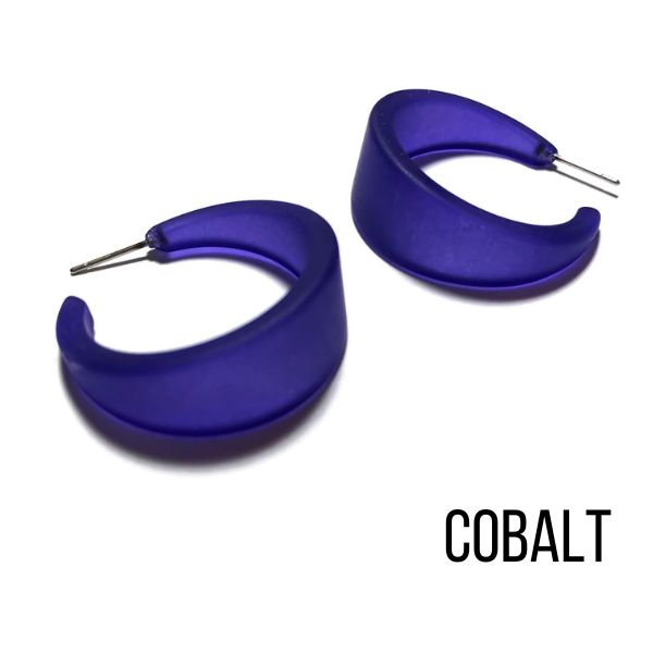 Marilyn Frosted Hoop Earrings - Large Cobalt Marilyn Hoops by Leetie Lovendale | Fleurcouture