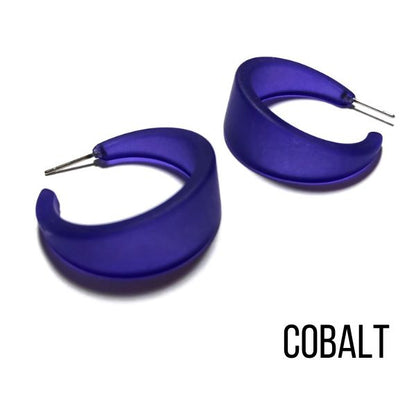 Marilyn Frosted Hoop Earrings - Large Cobalt Marilyn Hoops by Leetie Lovendale | Fleurcouture
