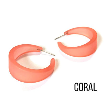 Marilyn Frosted Hoop Earrings - Large Coral Marilyn Hoops by Leetie Lovendale | Fleurcouture