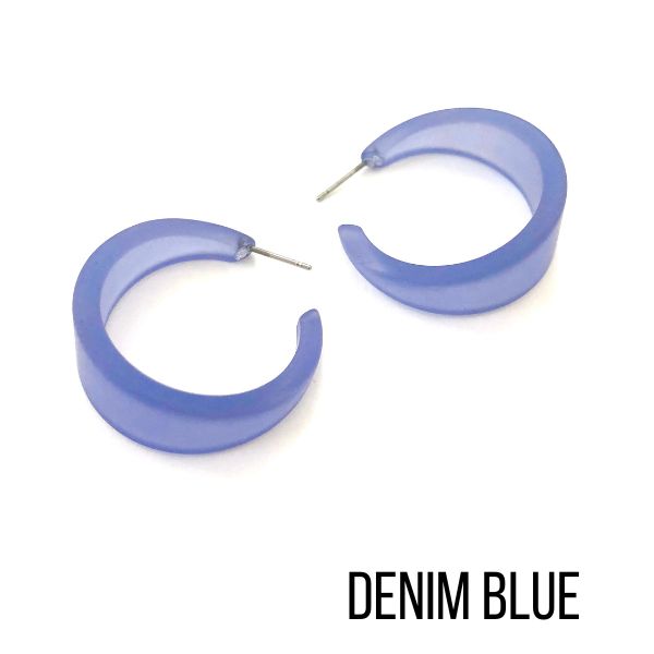 Marilyn Frosted Hoop Earrings - Large Denim Blue Marilyn Hoops by Leetie Lovendale | Fleurcouture