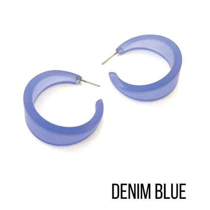 Marilyn Frosted Hoop Earrings - Large Denim Blue Marilyn Hoops by Leetie Lovendale | Fleurcouture