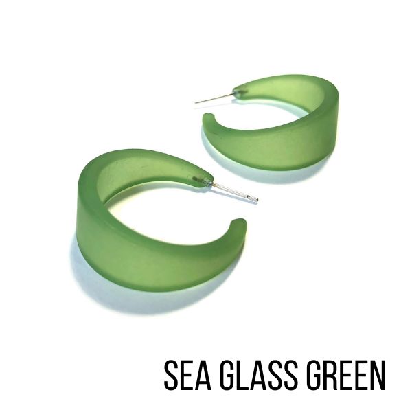 Marilyn Frosted Hoop Earrings - Large Sea Glass Green Marilyn Hoops by Leetie Lovendale | Fleurcouture