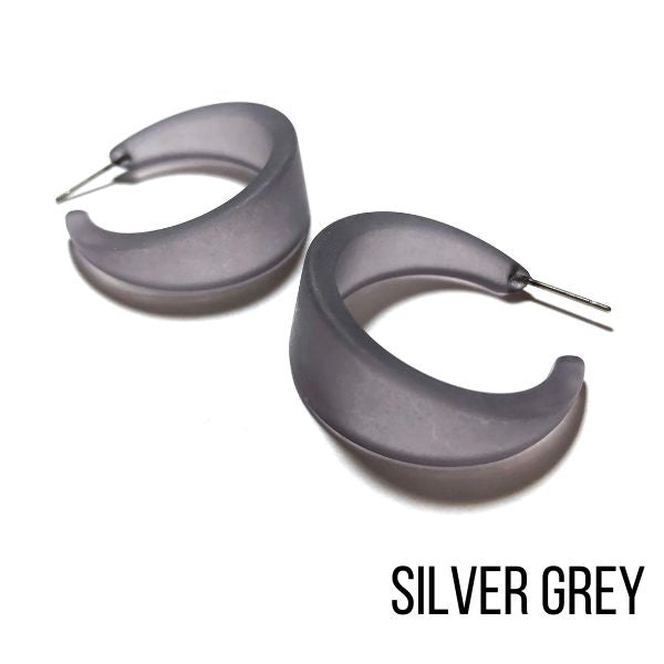 Marilyn Frosted Hoop Earrings - Large Silver Grey Marilyn Hoops by Leetie Lovendale | Fleurcouture
