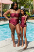 Marina West Swim Wave Break Contrast Trim One-Piece in Wine Wine S Swimwear by Trendsi | Fleurcouture