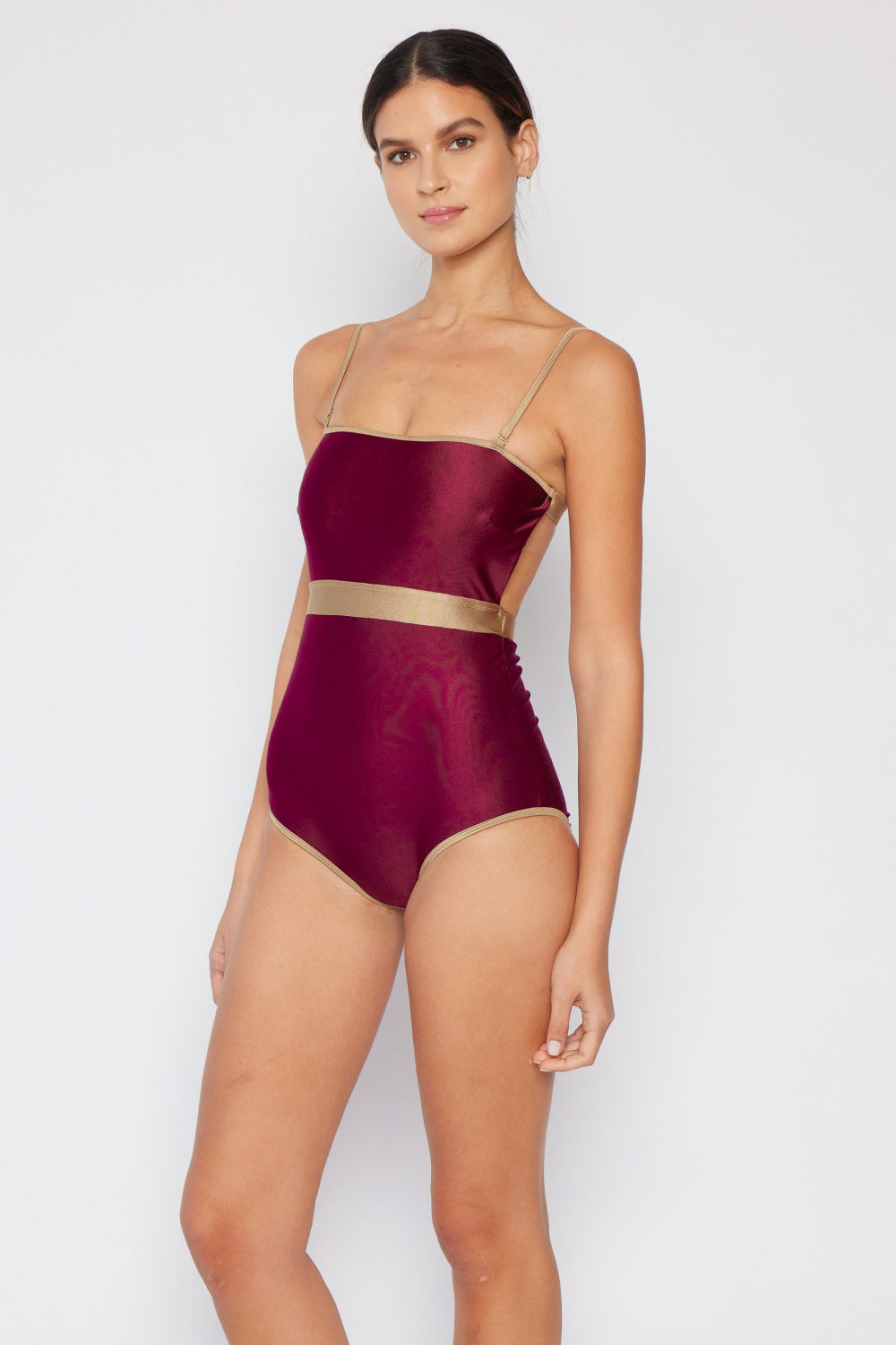 Marina West Swim Wave Break Contrast Trim One-Piece in Wine Wine Swimwear by Trendsi | Fleurcouture