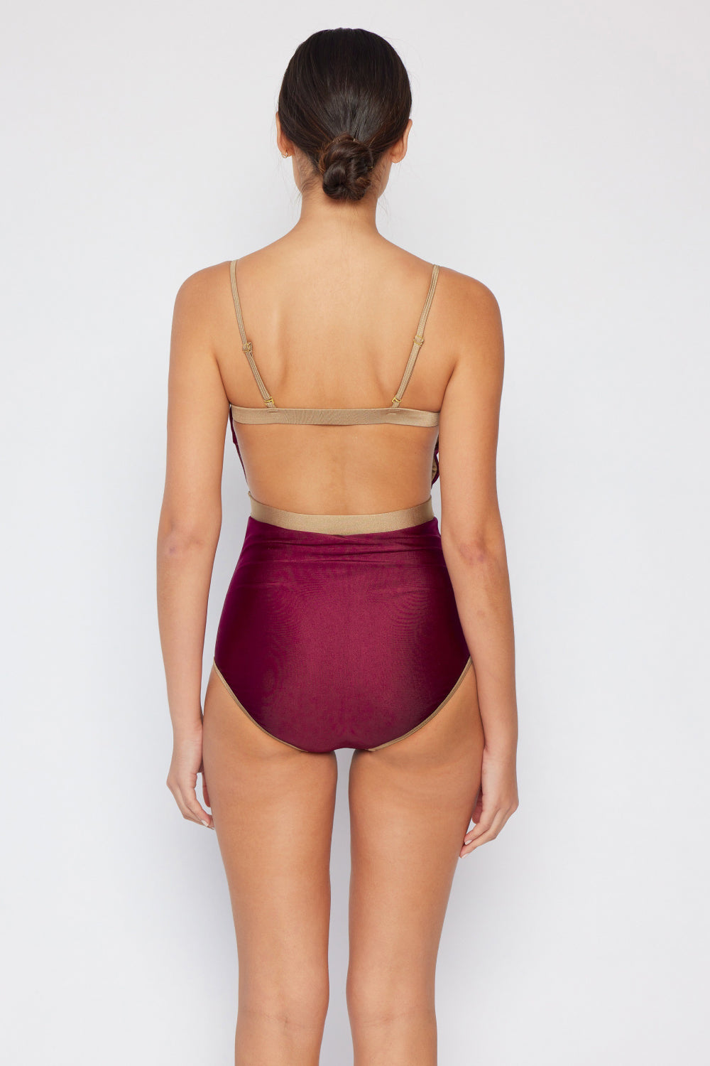 Marina West Swim Wave Break Contrast Trim One-Piece in Wine Wine Swimwear by Trendsi | Fleurcouture