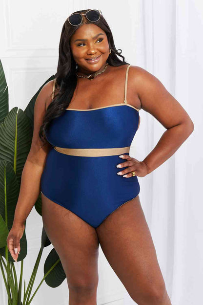 Marina West Swim Wave Break Contrast Trim One-Piece Navy S by Trendsi | Fleurcouture