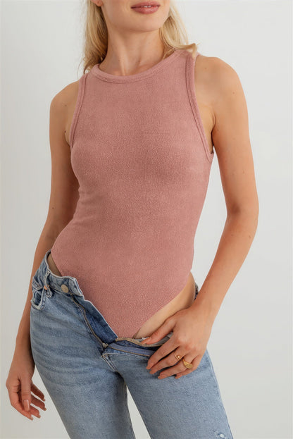 Mauve Knit Sleeveless Bodysuit by Fleurcouture | Fleurcouture