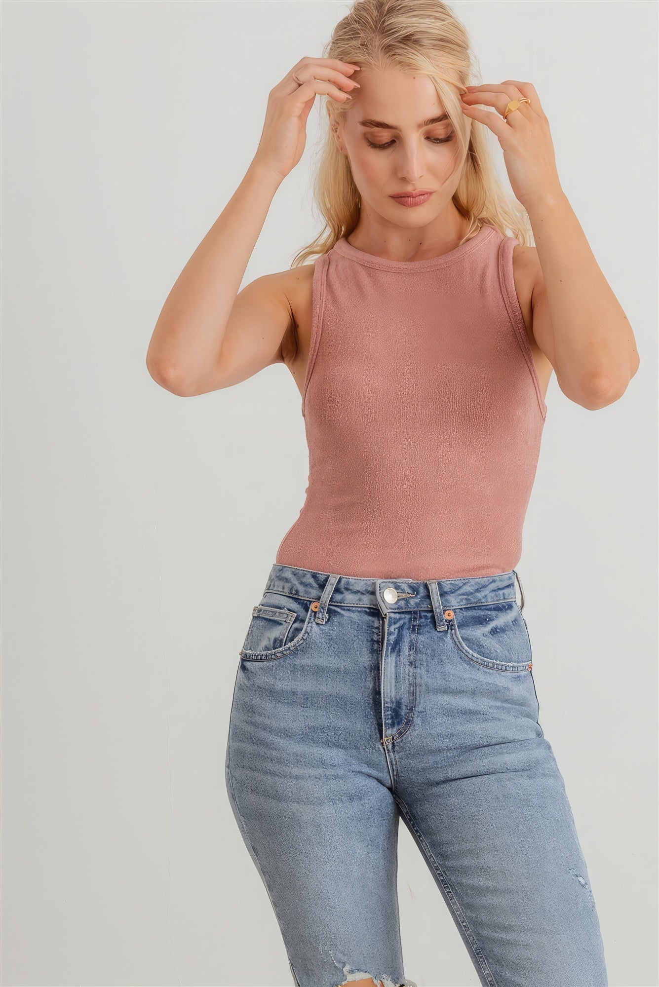 Mauve Knit Sleeveless Bodysuit by Fleurcouture | Fleurcouture