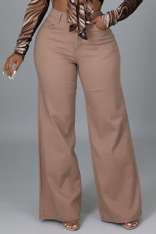 Mauve Wide Leg jean Khaki 3 by GJG Denim | Fleurcouture