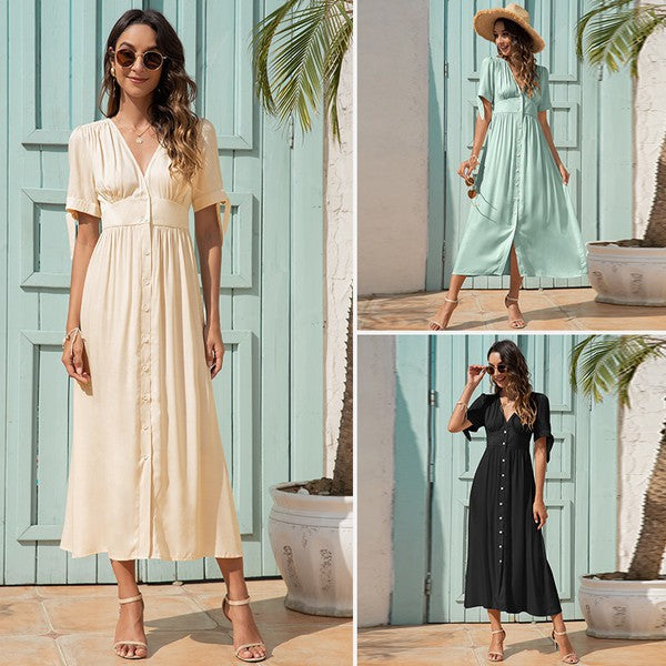 Maxi Dress with buttons on the front by Annva USA | Fleurcouture
