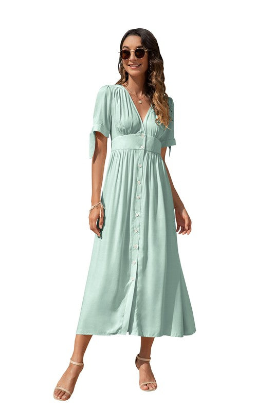 Maxi Dress with buttons on the front by Annva USA | Fleurcouture