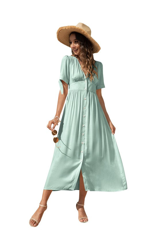 Maxi Dress with buttons on the front by Annva USA | Fleurcouture