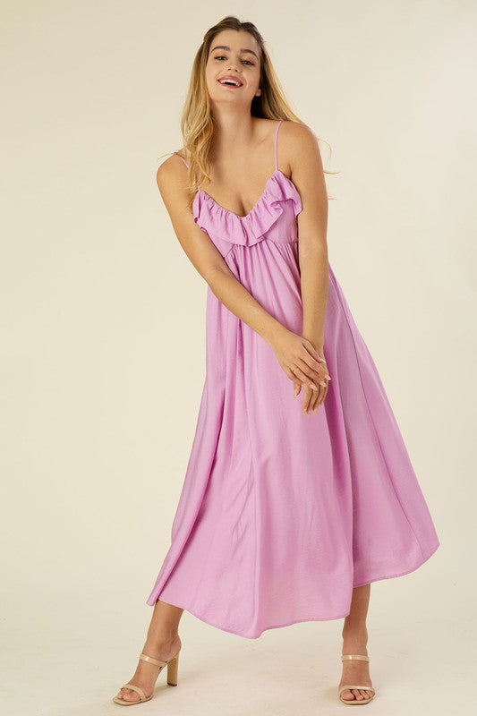 Maxi dress with ruffles Lavender S by Lilou | Fleurcouture