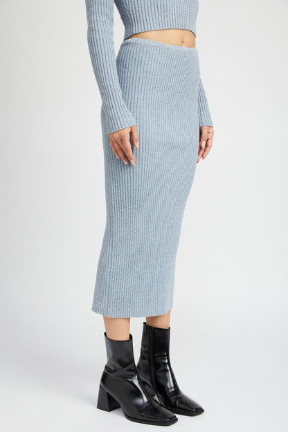 MAXI KNIT SKIRT WITH BACK SLIT by Emory Park | Fleurcouture