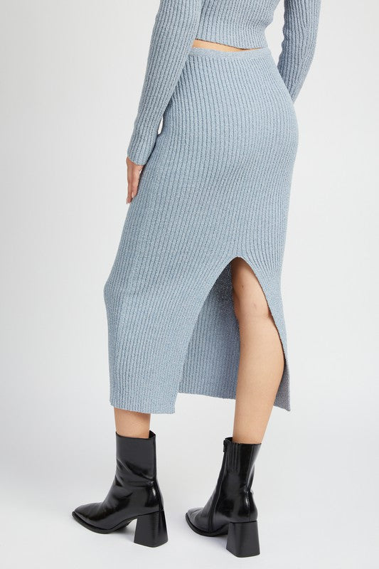 MAXI KNIT SKIRT WITH BACK SLIT by Emory Park | Fleurcouture