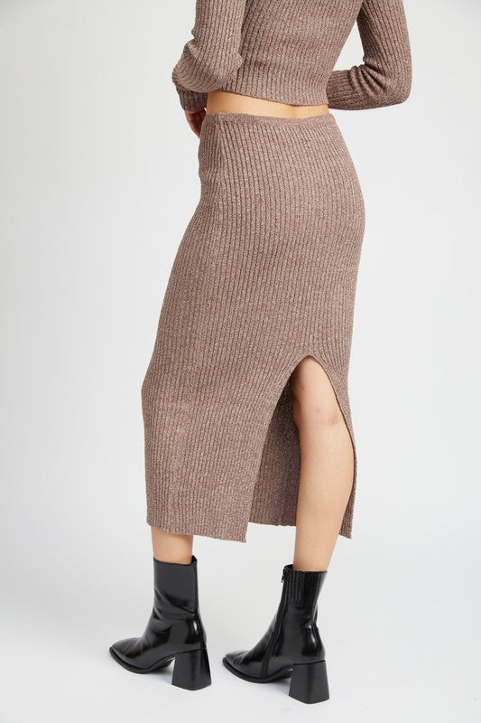 MAXI KNIT SKIRT WITH BACK SLIT by Emory Park | Fleurcouture