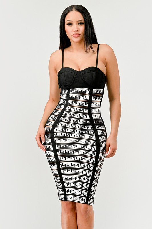 Maze Enigma Bodycon Dress BLACK/WHITE by Athina | Fleurcouture