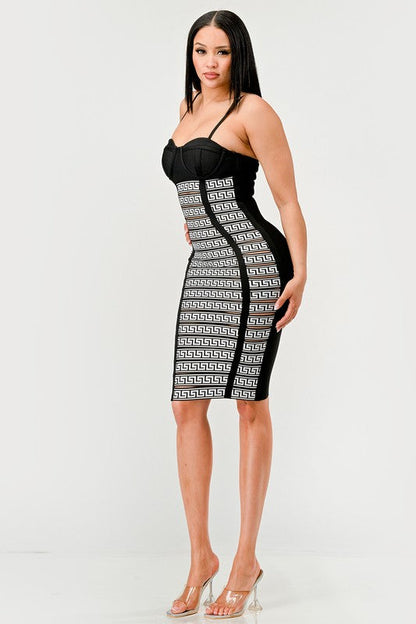 Maze Enigma Bodycon Dress BLACK/WHITE by Athina | Fleurcouture