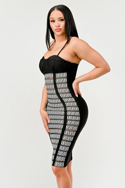 Maze Enigma Bodycon Dress BLACK/WHITE by Athina | Fleurcouture