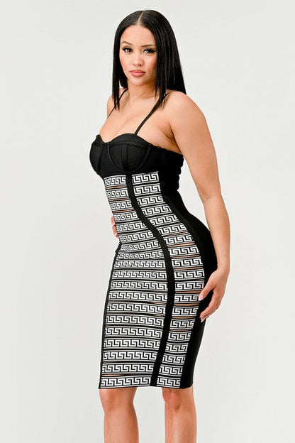 Maze Enigma Bodycon Dress BLACK/WHITE by Athina | Fleurcouture