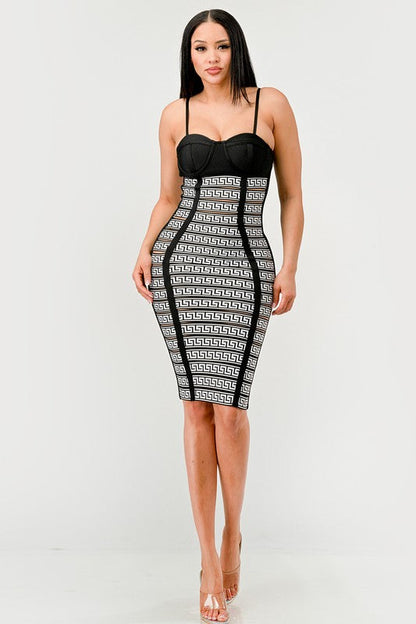 Maze Enigma Bodycon Dress BLACK/WHITE by Athina | Fleurcouture