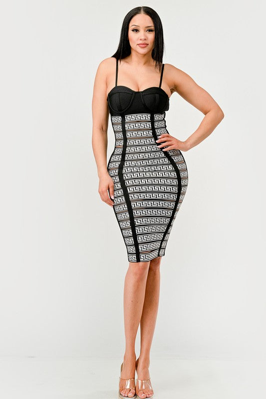 Maze Enigma Bodycon Dress BLACK/WHITE by Athina | Fleurcouture