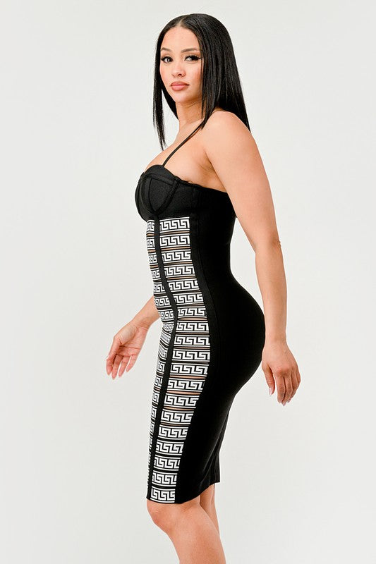 Maze Enigma Bodycon Dress BLACK/WHITE by Athina | Fleurcouture