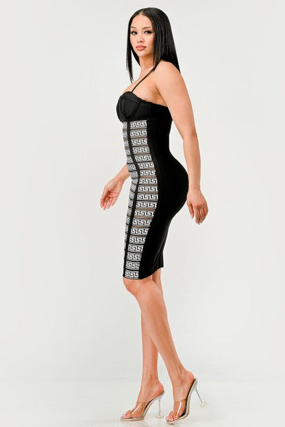 Maze Enigma Bodycon Dress BLACK/WHITE by Athina | Fleurcouture