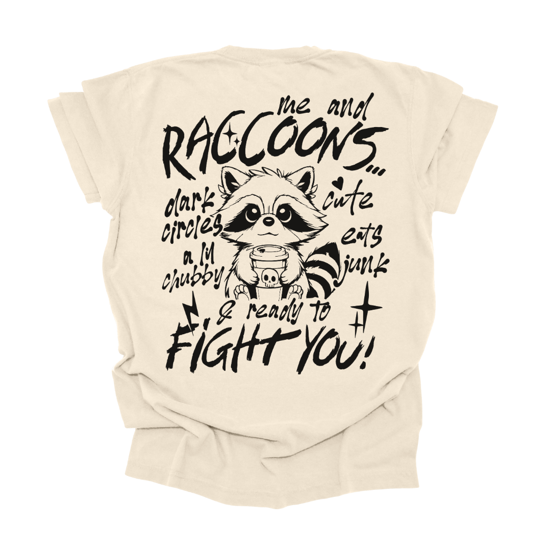 Me &amp; Raccoons Graphic Tee S Ivory T-shirt by Tea Shirt Shoppe | Fleurcouture