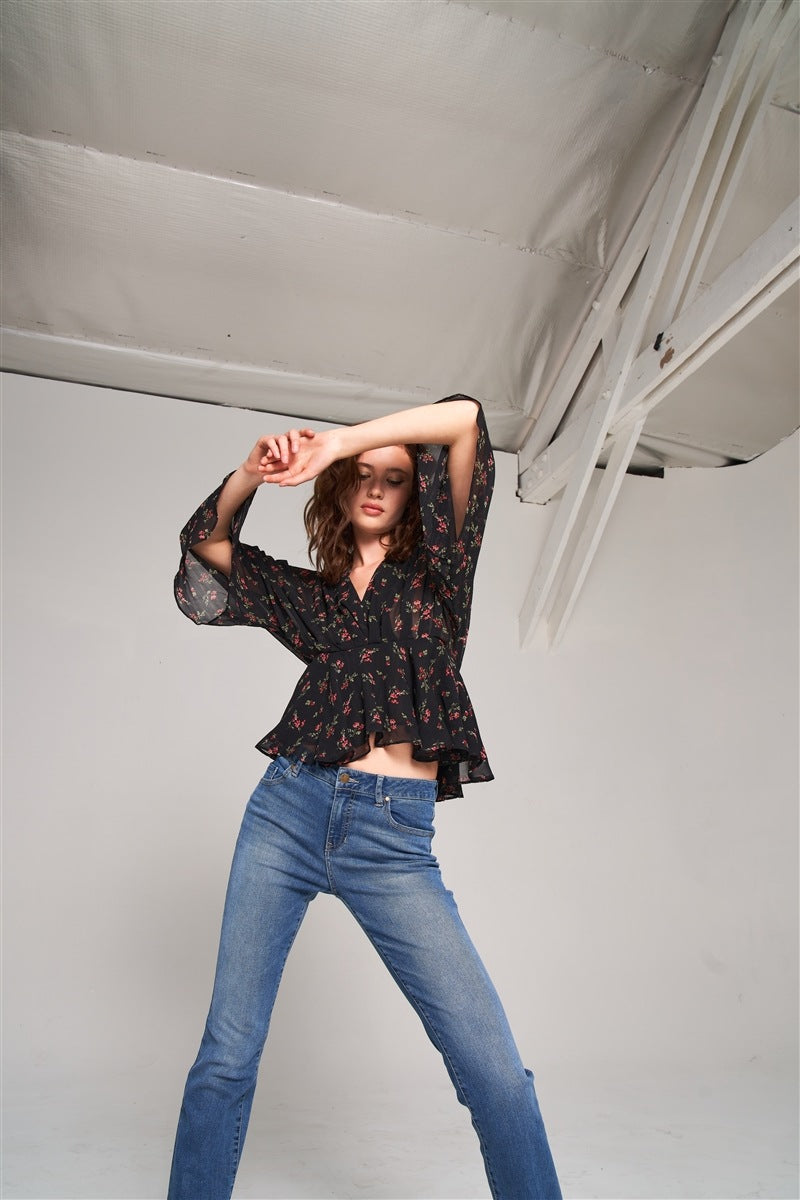 Medium Blue Denim High Waisted Skinny Boot Recycled Jeans by Fleurcouture | Fleurcouture