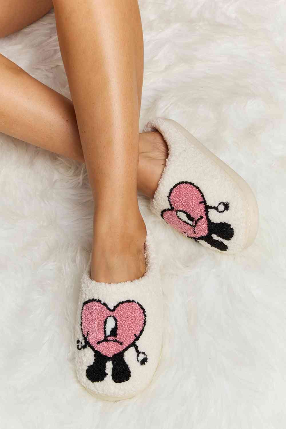 Melody Love Heart Print Plush Slippers by Trendsi | Fleurcouture