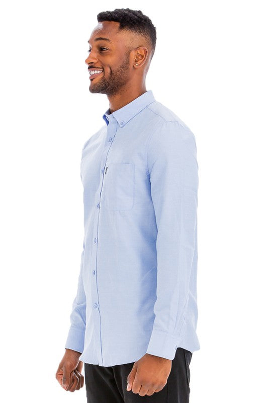 Mens Solid Long Sleeve Button Down Men&